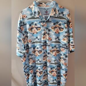 Chaps Blue Floral Hawaiian Polo Shirt.   New Sz XL